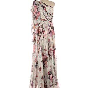 one-shoulder pleated gown - ivory